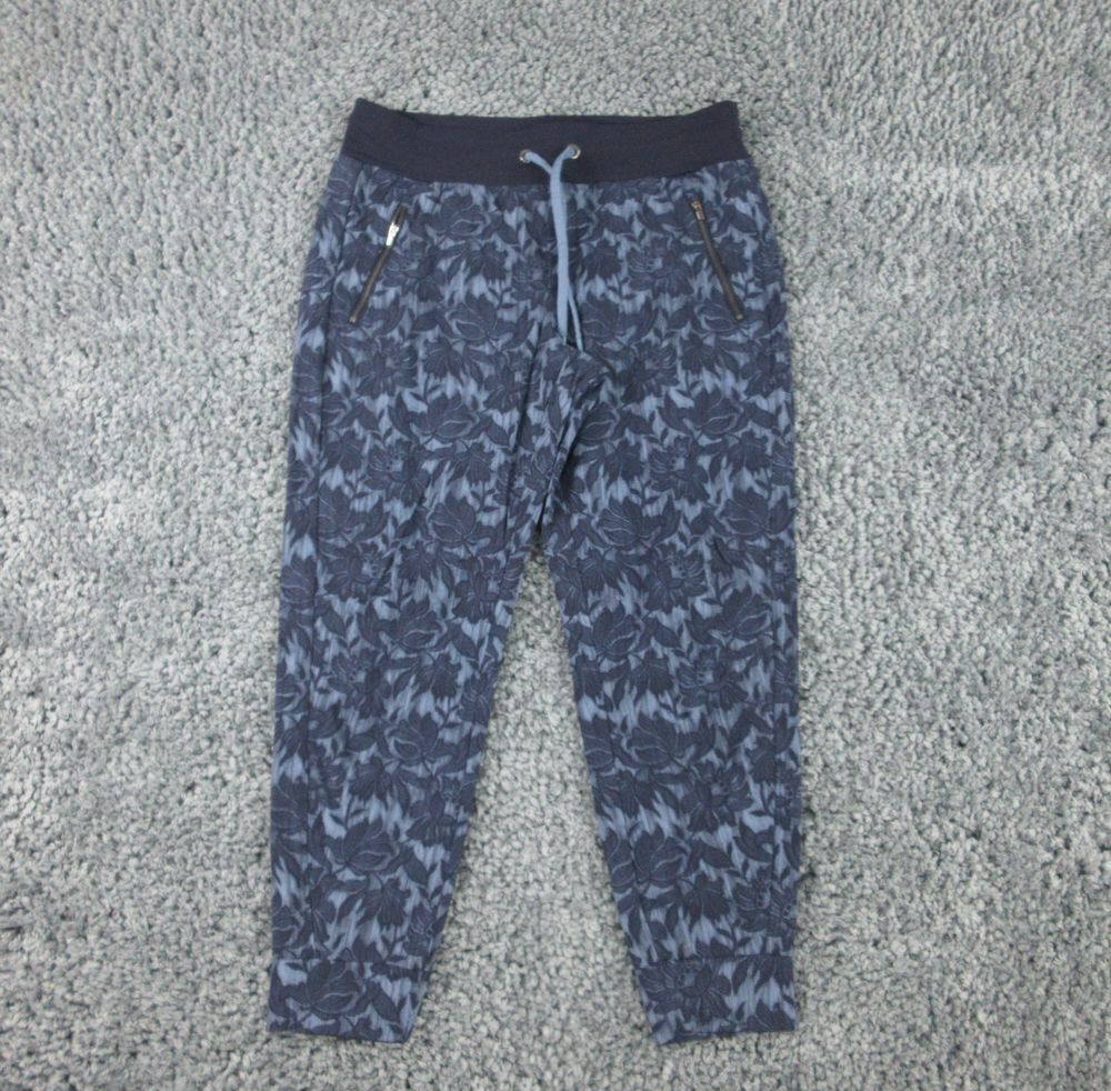 Athleta Pants Womens 12 Blue Floral Pull On Drawstring Tapered 34x27.5*